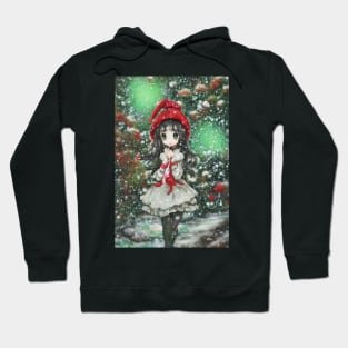 Kawaii anime manga girl walking in snow Hoodie